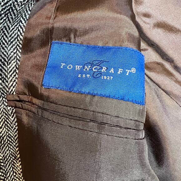 Towncraft Vintage Tweed Blazer Men's 40R 100% Silk Black White Herringbone - Picture 6 of 9